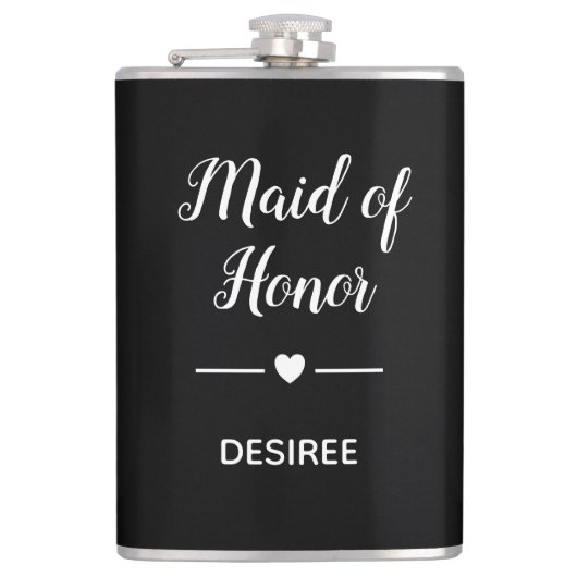 Flasques Coeur blanc sur la femme d'honneur noire (Devant)