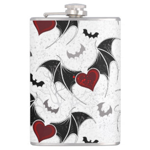 Flasques Coeur d'Halloween avec ailes de chauve-souris noir