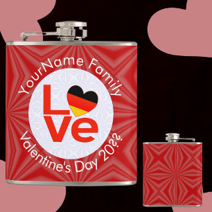 Flasques Cœur drapeau rouge allemand LOVE personnalisé
