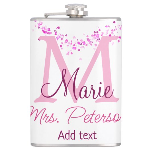 Flasques Coeur rose parties scintillant monogramme professe (Devant)
