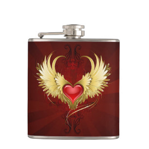 Flasques Coeur rouge avec ailes d'or