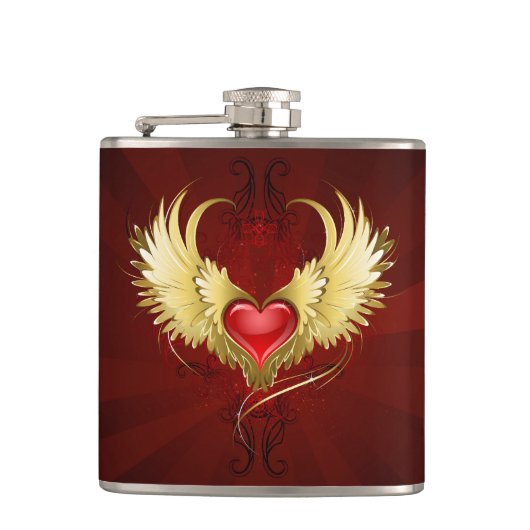 Flasques Coeur rouge avec ailes d'or (Devant)