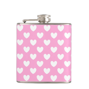 Flasques Coeurs de polka blanc sur Cotton Candy rose