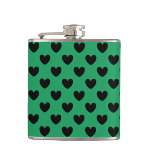 Flasques Coeurs de polka noir sur Kelly green