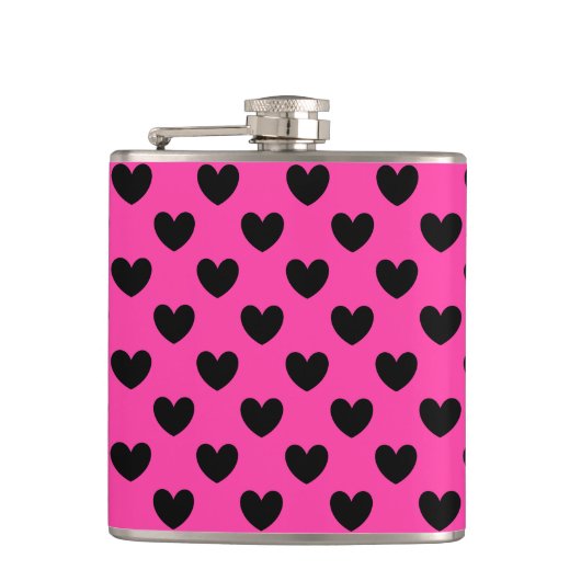 Flasques Coeurs polka noirs sur rose fuchsia (Devant)