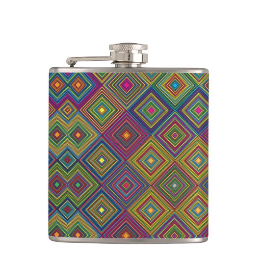 Flasques Colorful hip flask with a geometric diamond patter (Devant)