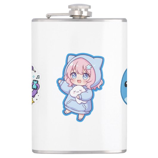 Flasques Combo Kawaii Anime, Cute Blue Whale and Octo-Vibes (Devant)