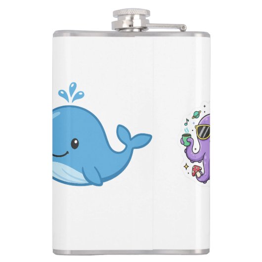 Flasques Combo Kawaii Anime, Cute Blue Whale and Octo-Vibes (Dos)