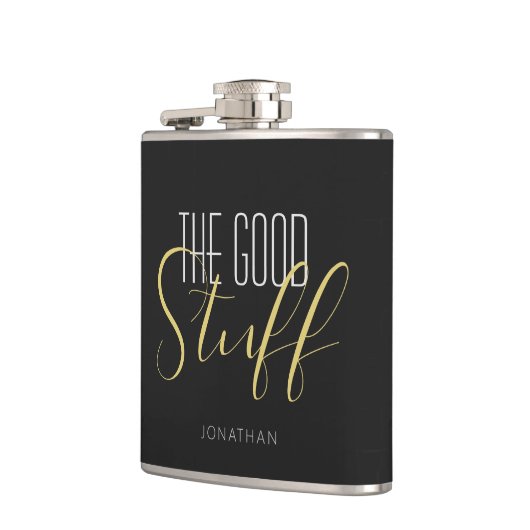 Flasques Cool Moderne Élégant Bon Stuff Or Noir Nom (Gauche)