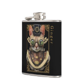 Flasques Cool Steampunk Orange Tabby Chat avec nom (Gauche)