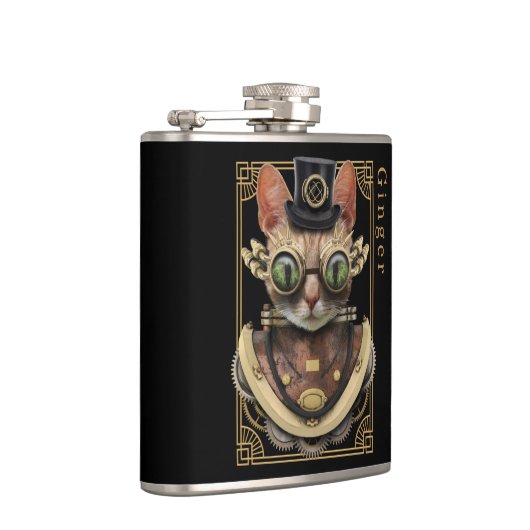 Flasques Cool Steampunk Orange Tabby Chat avec nom (Droite)