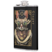Flasques Cool Steampunk Orange Tabby Chat avec nom (Gauche)
