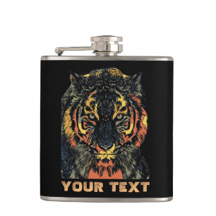 Flasques Cool Tiger Face Art Ajouter Votre Propre Texte