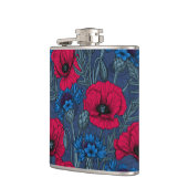 Flasques Coquelicots rouges et fleurs bleues sur bleu (Gauche)