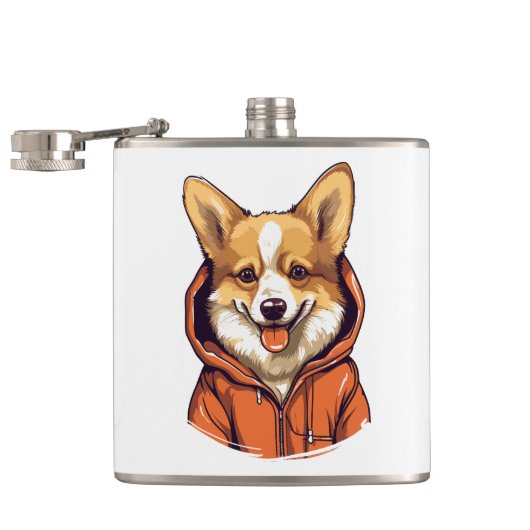 Flasques Corgi Drôle Portant un Sweat à Capuche (Ouvert)