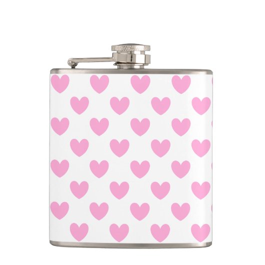 Flasques Coton Candy Pink coeurs sur blanc (Devant)