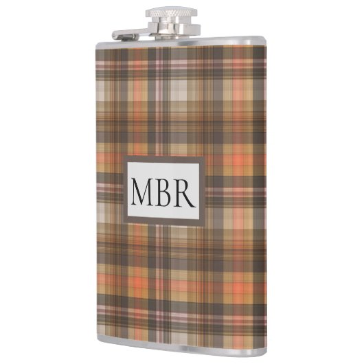 Flasques Couleurs d'automne Plaid Ajouter un monogramme (Gauche)