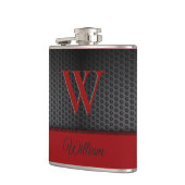 Flasques Coutume Noir Rouge Faux Cuir Monogramme Initiale (Gauche)