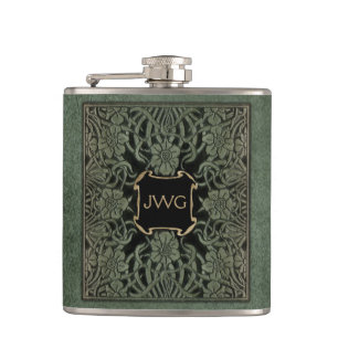 Flasques Couverture de livre en cuir fleurie antique de