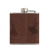 Flasques Cowboys en cuir usinés+Chevaux (flacon (Dos)