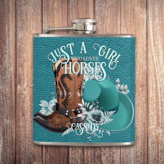 Flasques Cowgirl citation turquoise cuir cowboy bottes chap