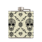 Flasques Crâne à sucre Floral Noir Et Beige (Dos)