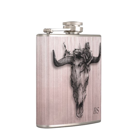 Flasques Crâne de taureau et rayures de rose Monogramme en (Droite)