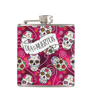 Flasques Crânes à sucre et tourbillons Rose Red ID725