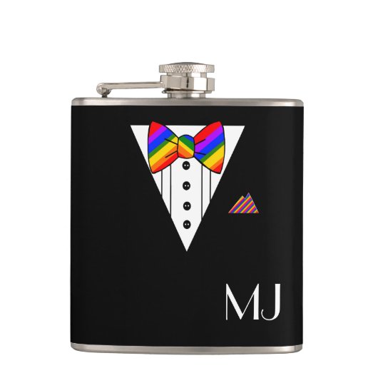 Flasques Cravate arc-en-ciel noir Tuxedo Monogramme (Devant)