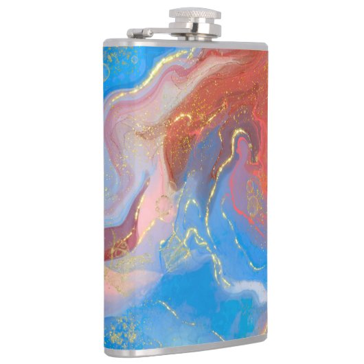Flasques Crimson, Blush, Blue and Gold Marbled Alcohol Ink (Droite)