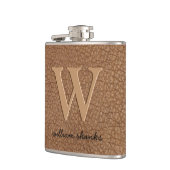 Flasques Cuir brun rustique noir or chic monogramme nom (Gauche)