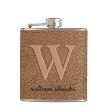 Cuir brun rustique noir or chic monogramme nom