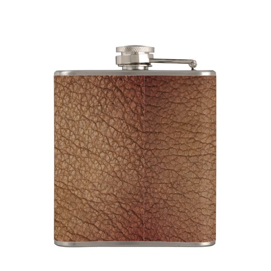 Flasques Cuir brun rustique noir or chic nom monogramme (Dos)