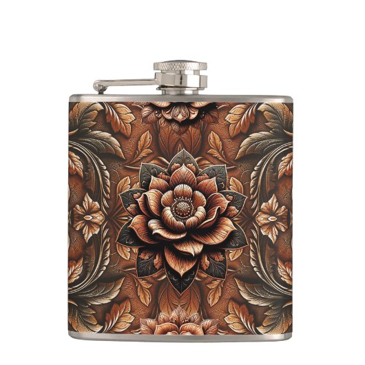 Flasques Cuir Faux Fleuris Vintage en Relief (Devant)