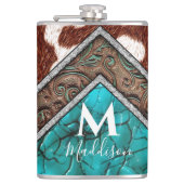Flasques Cuir occidental Faux Mélange Turquoise Monogramme (Devant)