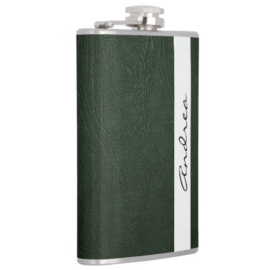 Flasques Cuir Vert, Texture Cuir, Votre Nom (Droite)