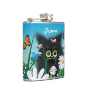 Flasques Cute Black Kitten et Daisies Art Personnalisé (Droite)