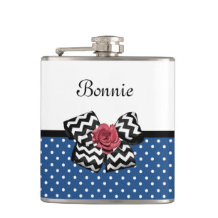 Flasques Cute Bleu Pois Rouge Rose Chevron Bow et nom