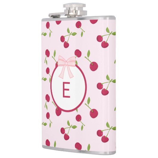 Flasques Cute Cherry Coquette Pink Custom Monogram (Gauche)