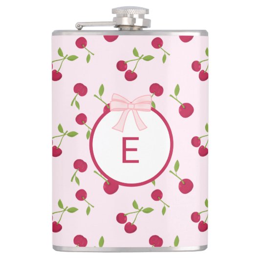 Flasques Cute Cherry Coquette Pink Custom Monogram (Devant)