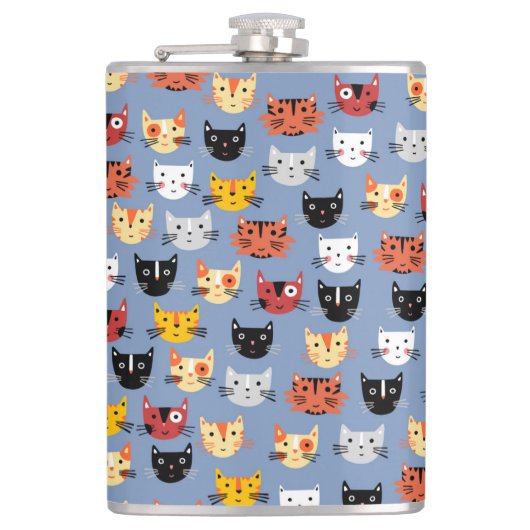 Flasques Cute Funny Kitty Chat Façades Motif Bleu (Devant)