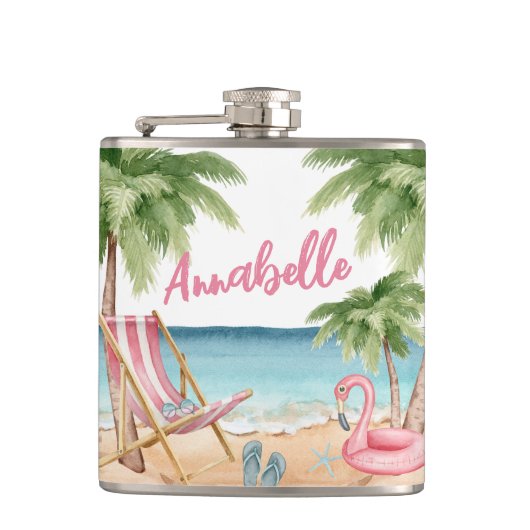 Flasques Cute Girly Tropical Nom de plage (Devant)