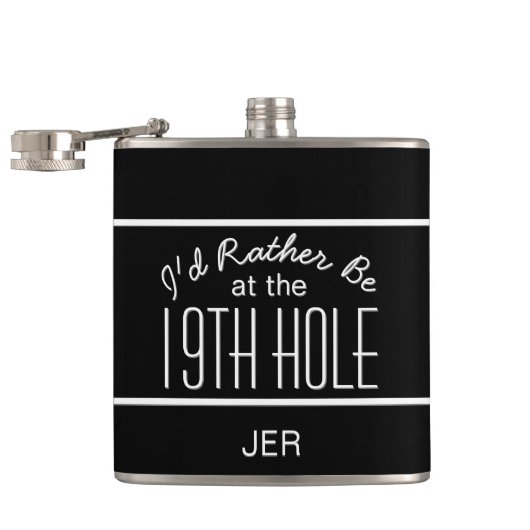 Flasques Cute Golfer 19th Trou Monogrammed Initiales Noir (Ouvert)