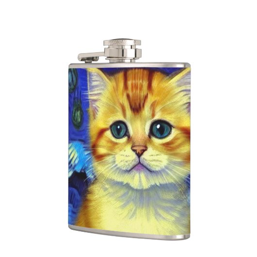 Flasques Cute Kitten Starry Night Van Gogh (Gauche)