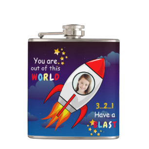 Flasques Cute Outer Space Rocket Ship Blast Off Birthday