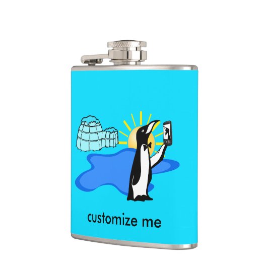 Flasques Cute Penguin Selfie Humour Cool bleu personnalisé (Gauche)