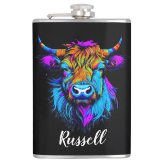 Flasques Cyberpunk Colorful Ai Highland Cow Personnalisé