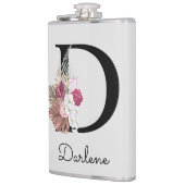 Flasques D initiale brodée rose boho floral (Gauche)