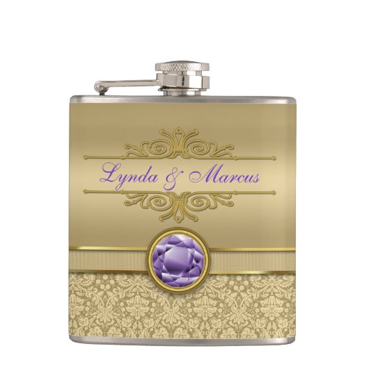 Flasques Damassé métallique brillante d'or de pierre gemme (Devant)