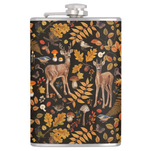 Flasques Dans les bois / Cerf d'automne sur noir